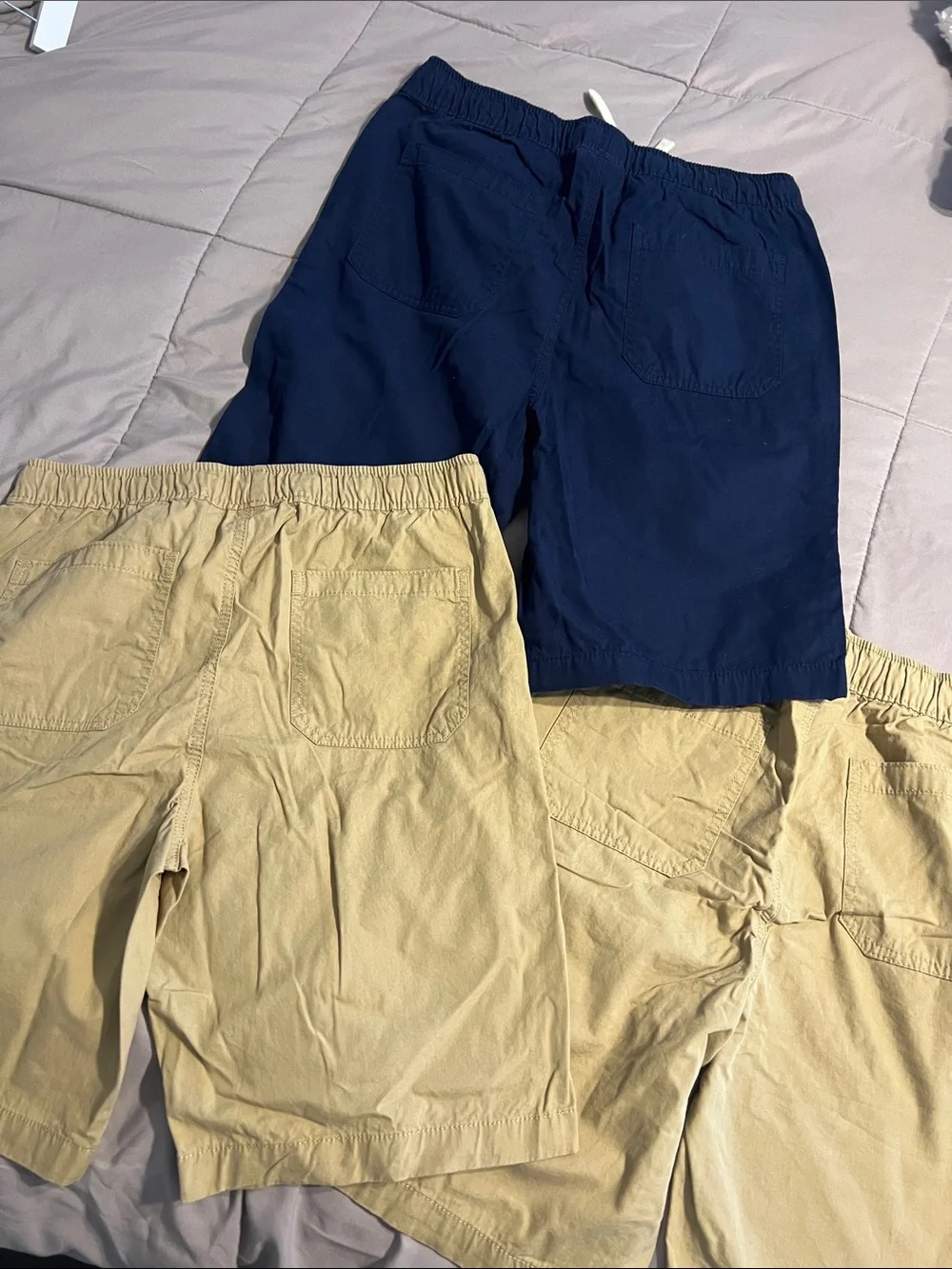 3 Kids Elastic-Waist Shorts in Khaki and Navy with Orange Patch